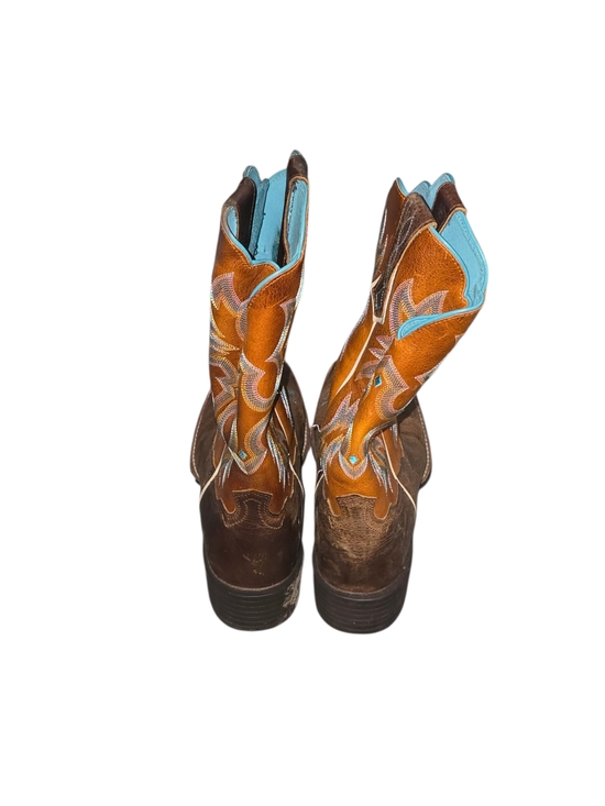 Ariat Women's Tombstone Western  Brown Leather Boot Size 9.5 In Marigold - Picture 4 of 7